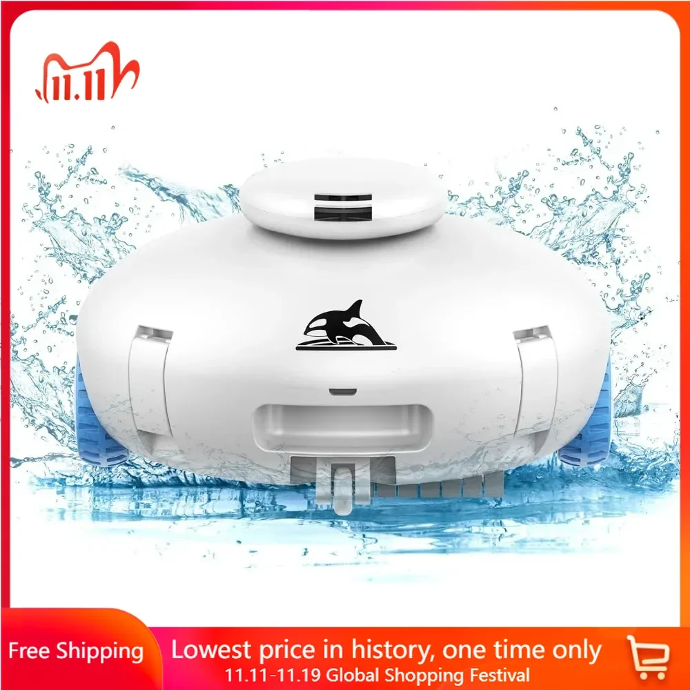 2024 Automatic Above Ground Pool Vacuum, Dual Motors Double Filters 7500mAh 120Mins for Flat-Bottom Pools