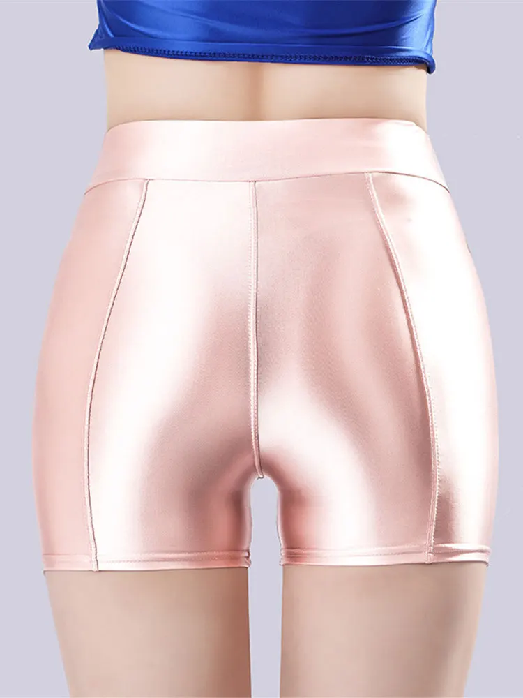 Sexy Women Smooth Shiny Satin Shorts Show Hip Wetlook Summer Shorts Candy Color Bottom Wear Safety Short Fashion Sexy Leggings