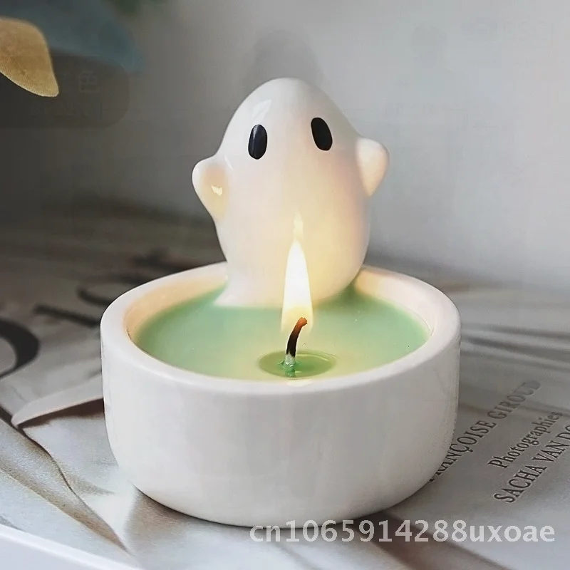 

Ceramic Ghost Candlestick Nordic Style Scented Candle Holder Halloween Decorative Ornament Cute Ghost Theme Cross Border Gift