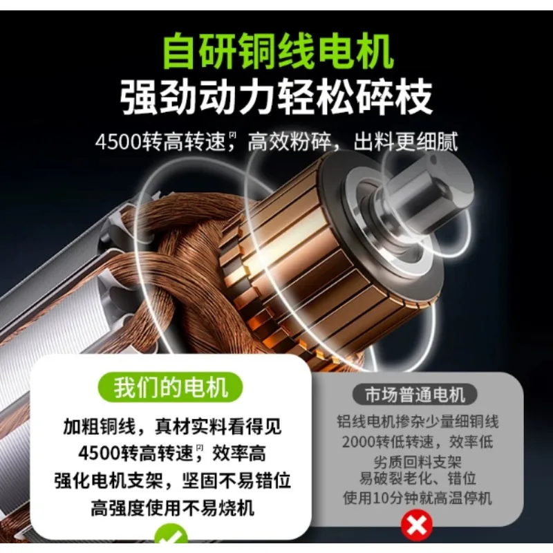 2800W Electric Branch Shredder Household Plug‑in Wood Chipper Portable Garden Twig Crusher For Orchard