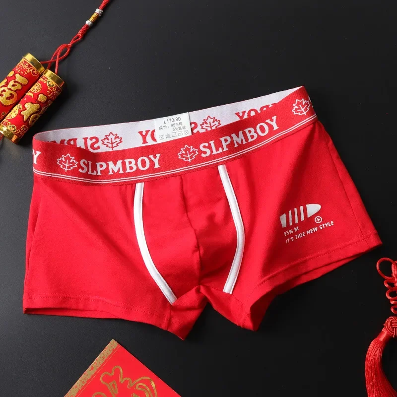 Feshion Big Red Zodiac Underwear Men\'s Pure Cotton Four Corner Pants Summer Thin Style Trendy Flat Corner Pants