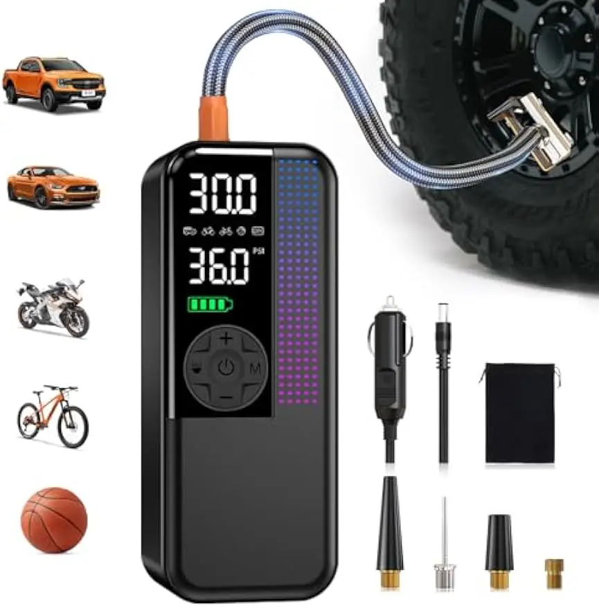 Draagbare luchtcompressor, 150 PSI draadloze pomp, Dual Power 6000 mAh, snelle inflatie 24 l/min, automatische uitschakeling voor autofiets