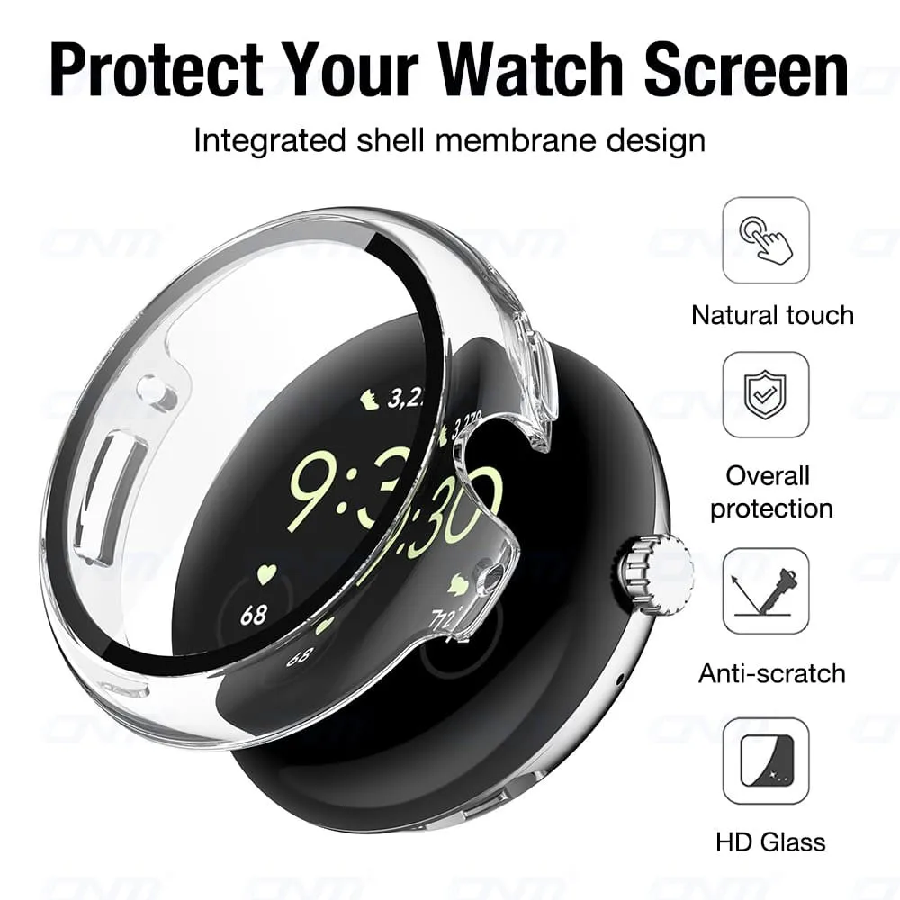 2 in 1 Tempered Glass Case For Google Pixel Watch Bumper Protective Cover Shell Screen Protector Glass For Google Pixel Watch