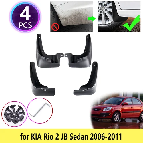 4 Uds para KIA Rio 2 JB Sedan 2006 2007 2008 2009 2010 2011 guardabarros guardabarros guardabarros protector contra salpicaduras accesorios de rueda de coche