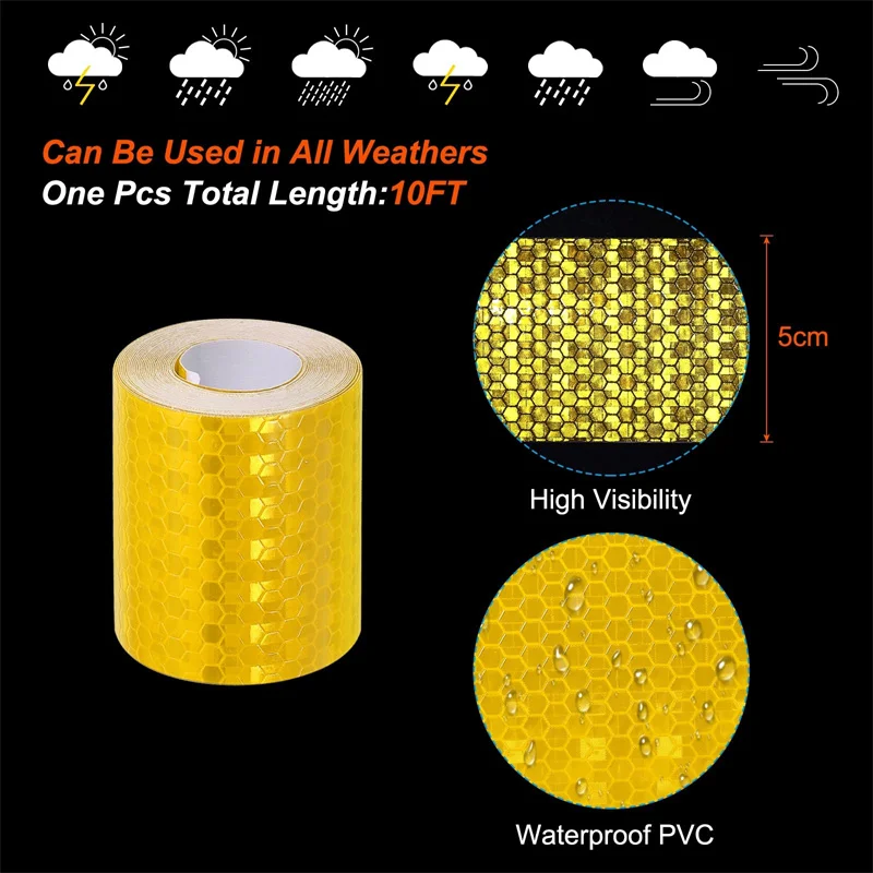 3pieces 5CM*3M bicykl lepidlo reflexní páska vodotěsný vysoký viditelnost výstraha bezpečnosti reflectors nálepky pro kamion přívěsy