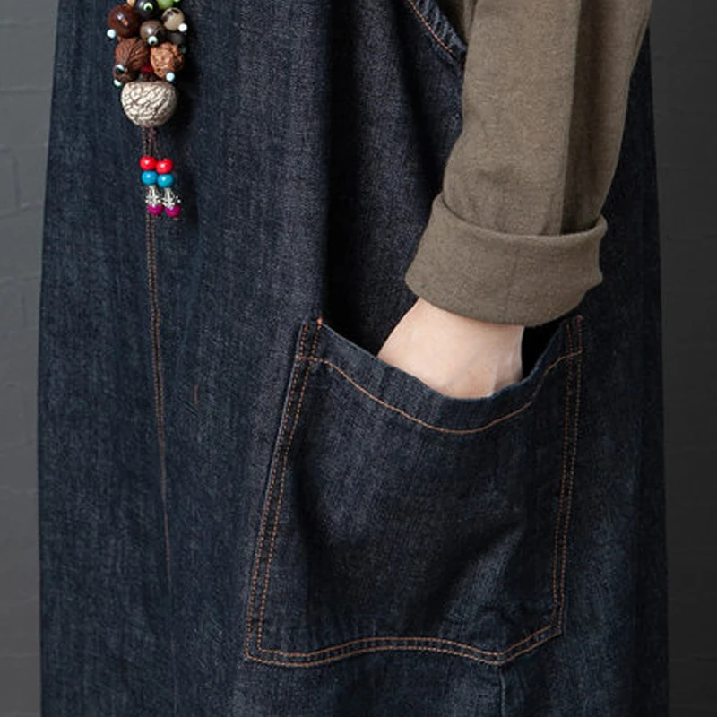 فستان دنيم فضفاض بحمالات للنساء، تصميم كوري جديد لخريف هذا العام، مقاسات كبيرة، طول متوسط، يغطي الجسم ويمنح مظهراً أنحف