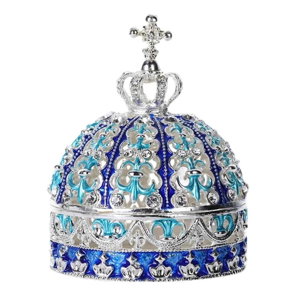 Crown Shape Jar Trinket Box Enamel Rhinestone Jewelry Storage Case Luxury Decor Makeup Container Creative Gift Girlfirend Wife