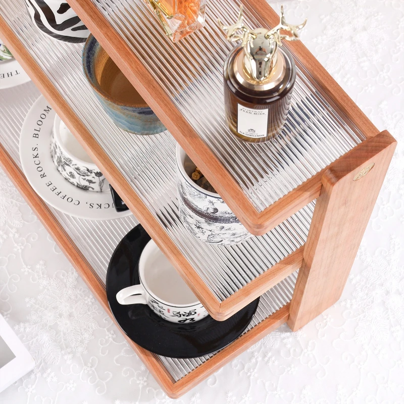 Wooden and Acrylic Multi-Layer Cup Holder, Coffee and Perfume Display Rack, Nordic Style Smart Stackable Storage Organizer