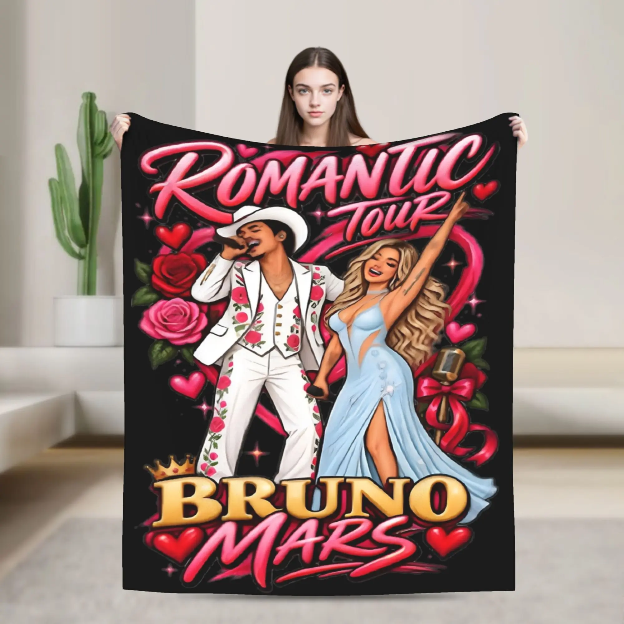 Bruno Mars Romantic Tour 2026 Blanket Warm Cozy Fluffy  Throw Blankets for Sofa 50x60 Inch Multi-size Rug Piece