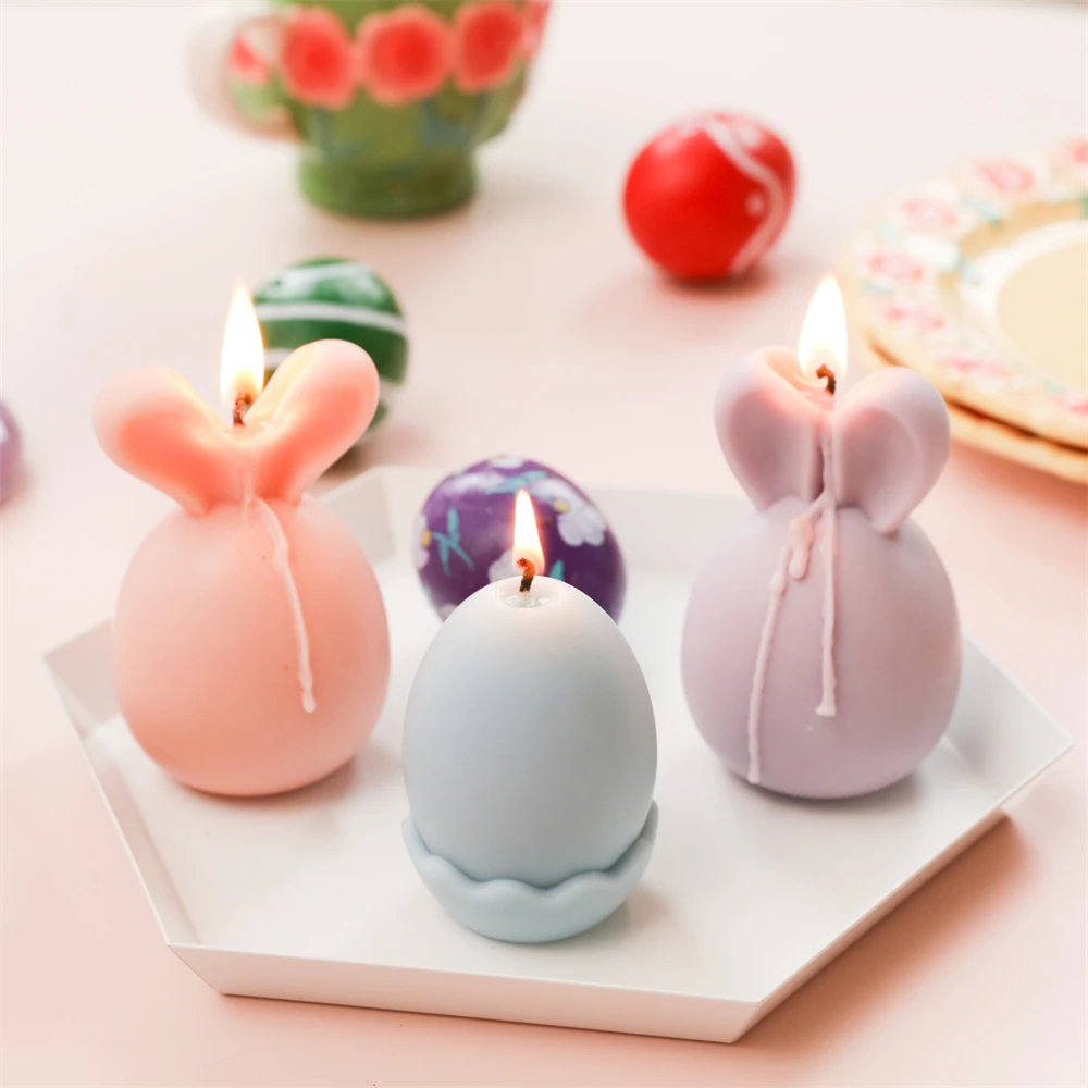 

Boowan Nicole Hoppy Bunny and Easter Egg Candle Silicone Mold DIY Rabbit Head Aroma Soap Making Home Decor