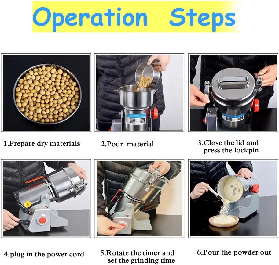 Grain Mill Grinder Spice Grinder Flour Mill Wheat Cereals Herb Pulverizer for Kitchen,150g High Speed Dry Spice Grinder Machine