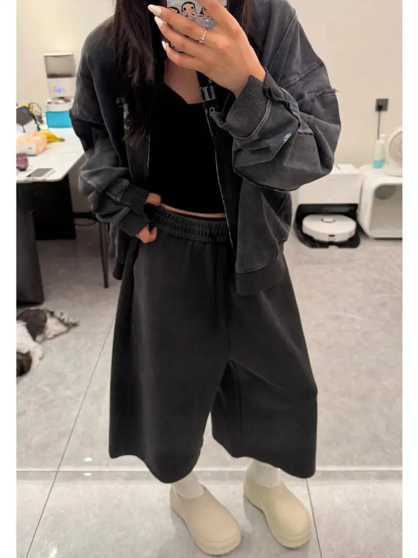 American Wash Cotton Leisure Sports Shorts Men Summer Thin Loose Wide Leg Pants Heavy Retro Knife Seven Shorts Casual Pants