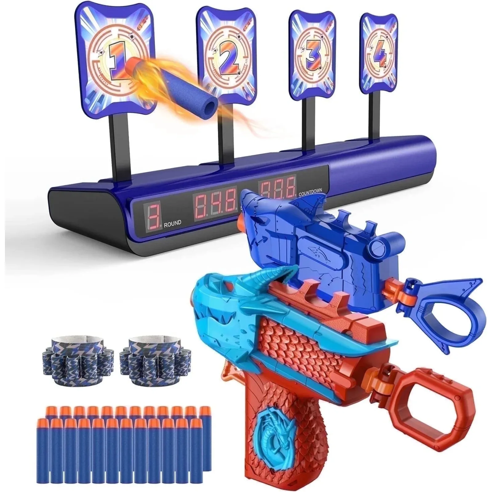 Electronic Shooting Target with 2 Foam Blaster Toy,Outdoor Tony Gun Gift for Kids Boys Girls Age 6-12