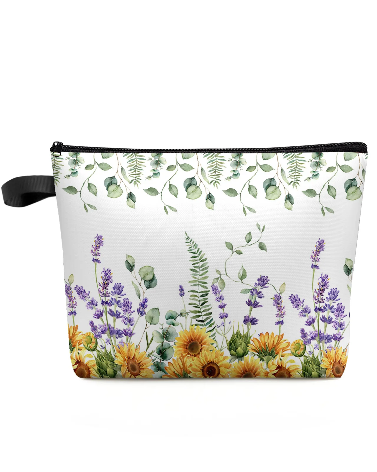 Wild Flower Eucalyptus Sunflower Plant Lavender Custom Cosmetic Bag Portable Makeup Storage Pouch Women Waterproof Pencil Case