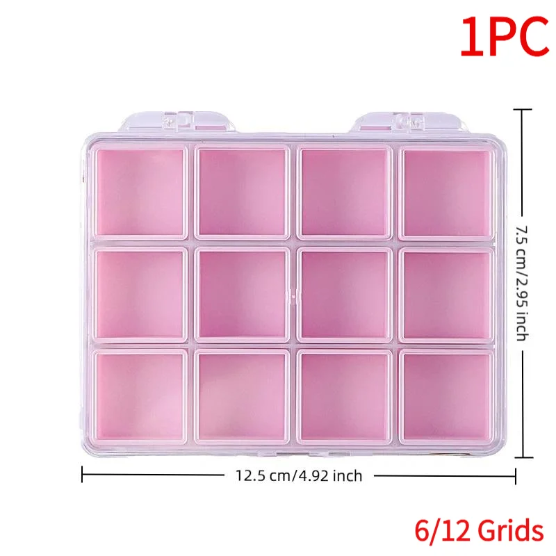 1Pc Candy Colors Plastic Nail Art Decor Storage Case Transparent 6/12 Grids Nail Art Storage Box Compartment Jewelry Organizer.
