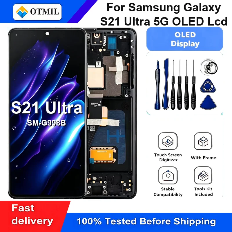 For Samsung Galaxy S21 Ultra 5G LCD Touch Screen OLED TFT Display G998F G998F/DS G998B Display Digitizer Assembly With Tools