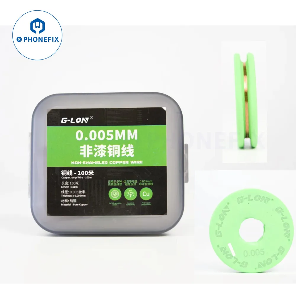 G-LON Kawat Tembaga Tidak Terisolasi Ultra-halus Diameter 0.005Mm Panjang 100M untuk Perbaikan Ponsel LCD CPU PCB Link Alat Kawat Jumper