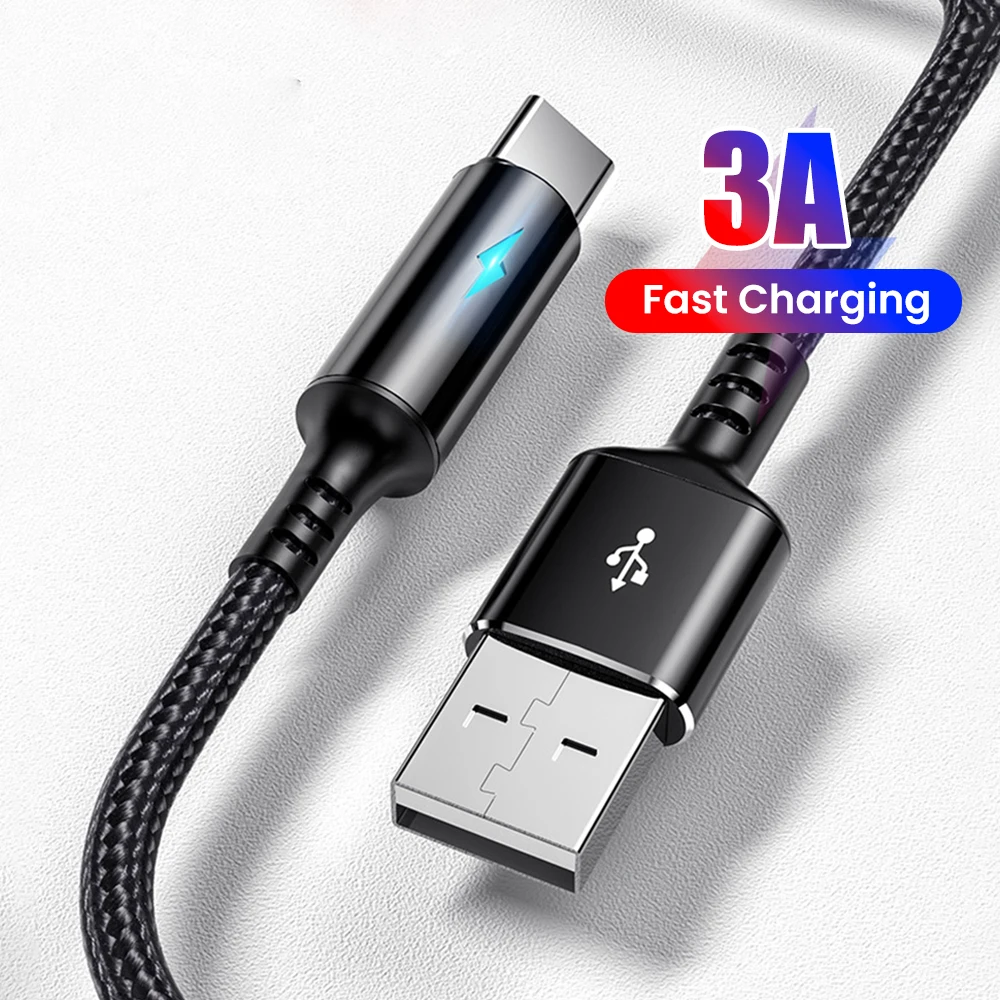 25cm Short Nylon Charger Data Cable USB A To Type C/Micro USB 3A Fast Charging For Power Bank Mobile Phone Charging Accessories