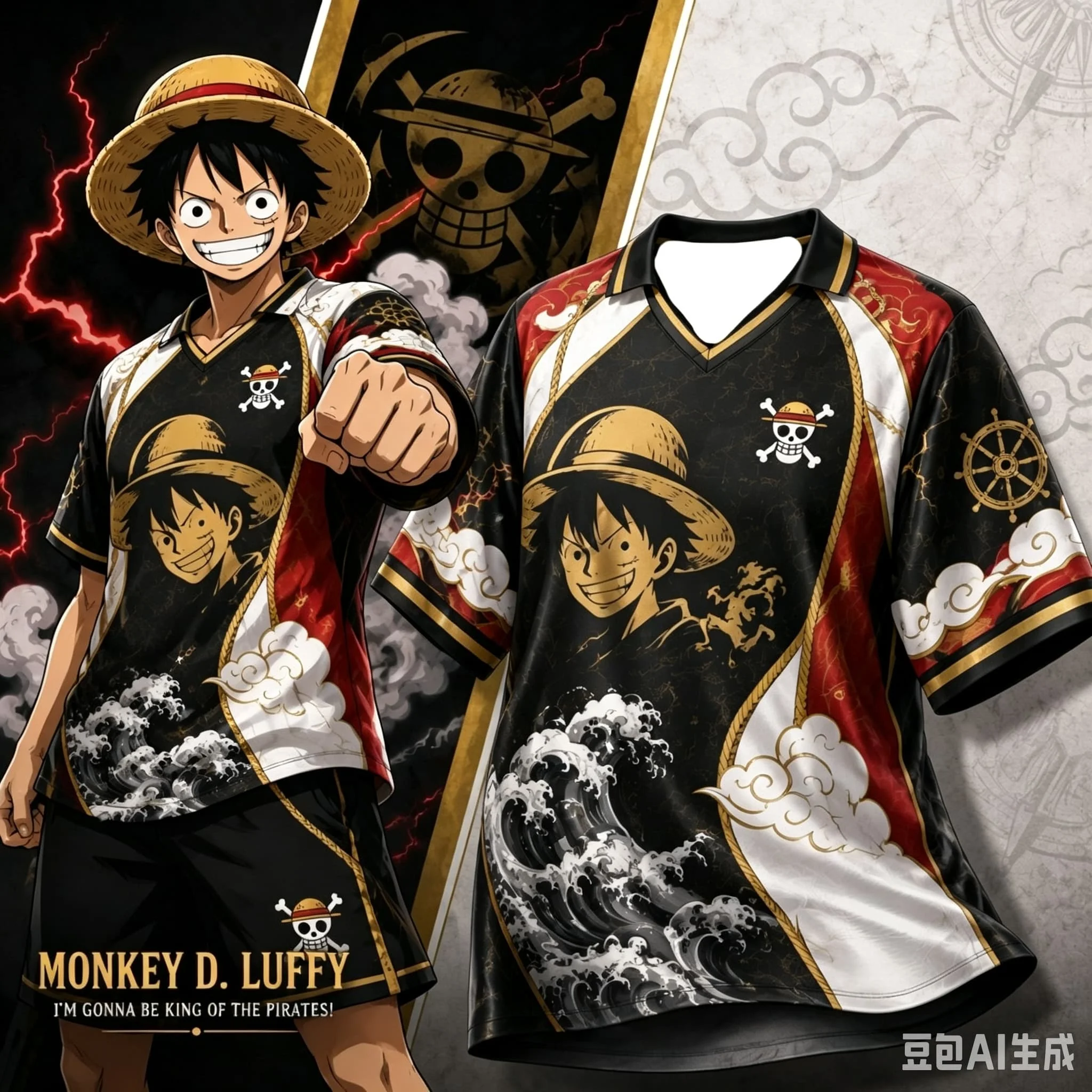 2027 One Piece Luffy Gear 5 Fußballtrikot Unisex Anime Schnelltrocknend Kurzarm Fußballshirt Sport Street Tee Familien-Set – Detail 8