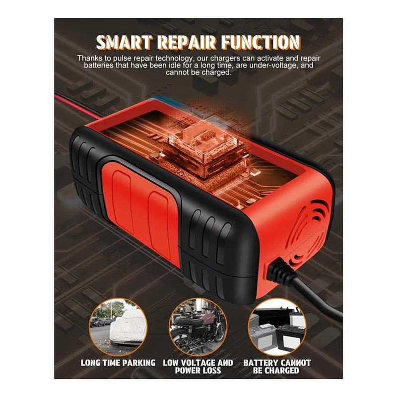 

2025 New-12V/10A 24V/5A Smart Car Battery Charger With 7 Charge Stages, For AGM, WET & GEL Lead Acid Batteries