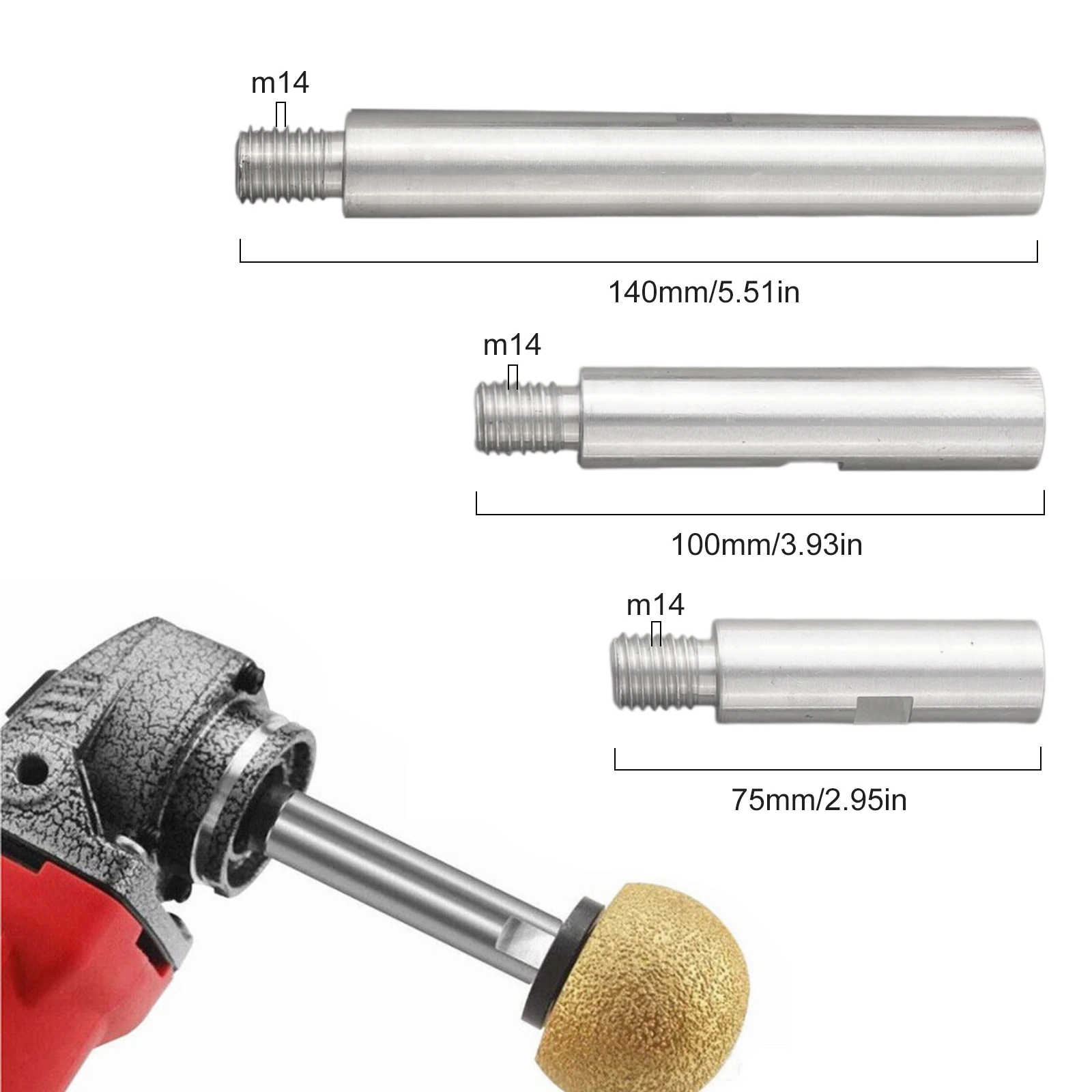 

Высокопроизводительные удлинители вдоль с набором мягких полировальных подушечек для резьбового адаптера M14 75100140 мм.