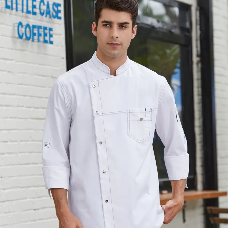 Adjustable Sleeve Chef Uniform Long Sleeve Autumn and Winter Clothes Hotel Catering Cake Shop Canteen Rear Kitchen Work Clothes