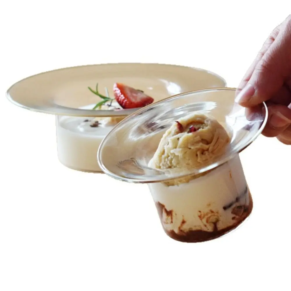 Dessert Tool Transparent Glass Bowl Decorative Household Yogurt Bowl Straw Hat Shaped Fruit Salad Plate Coffee