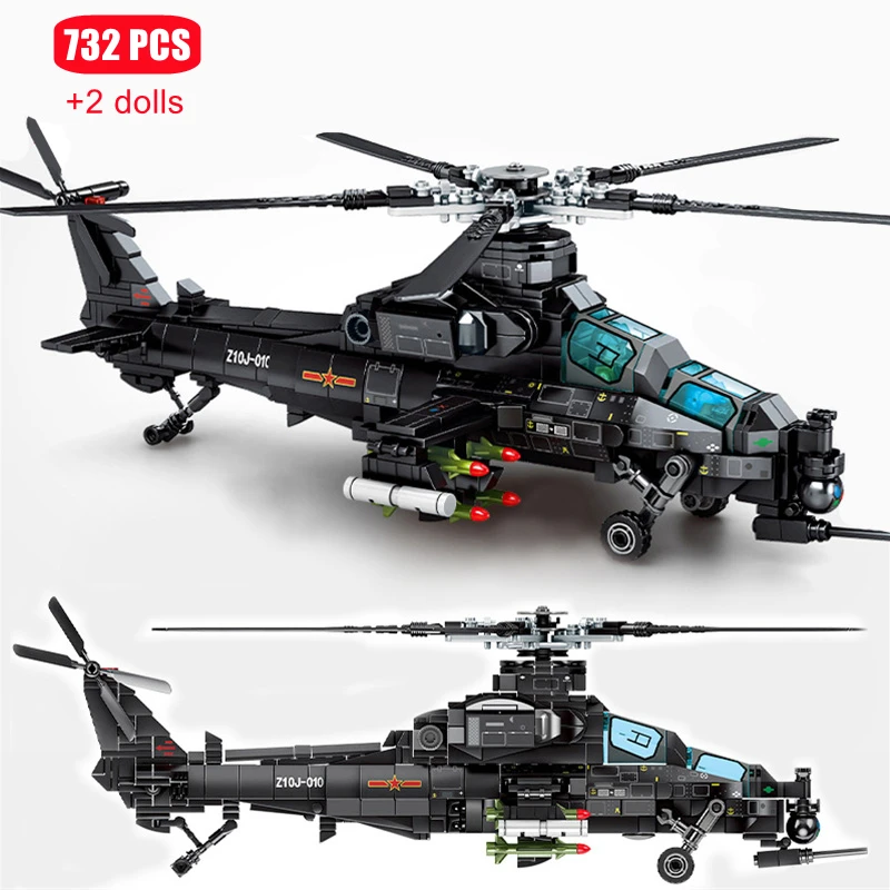 

732PCS Z-10 Military Helicopter Building Blocks Set, SWAT Armed Aircraft Gunship Model Bricks Toy for Boys Birthday Gift