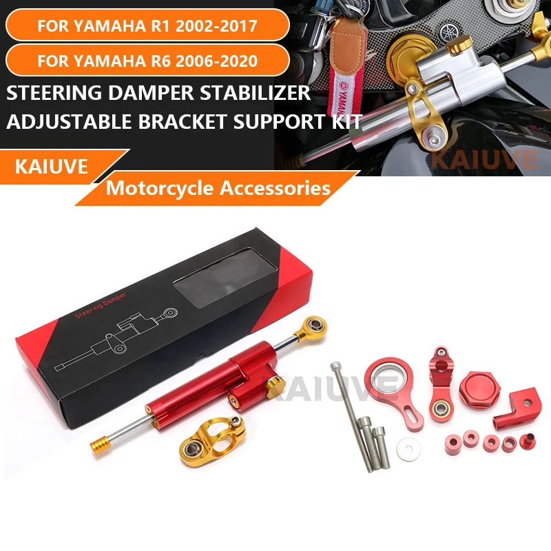 Motorcycle Steering Damper Stabilizer For YAMAHA YZF R1 02-16 YZF R6 06-20 Directional Dampers Mount Bracket Support Kit