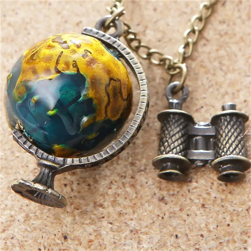 Vintage Telescope Traveling Globe Earth World Map Alloy Long Pendant Necklace