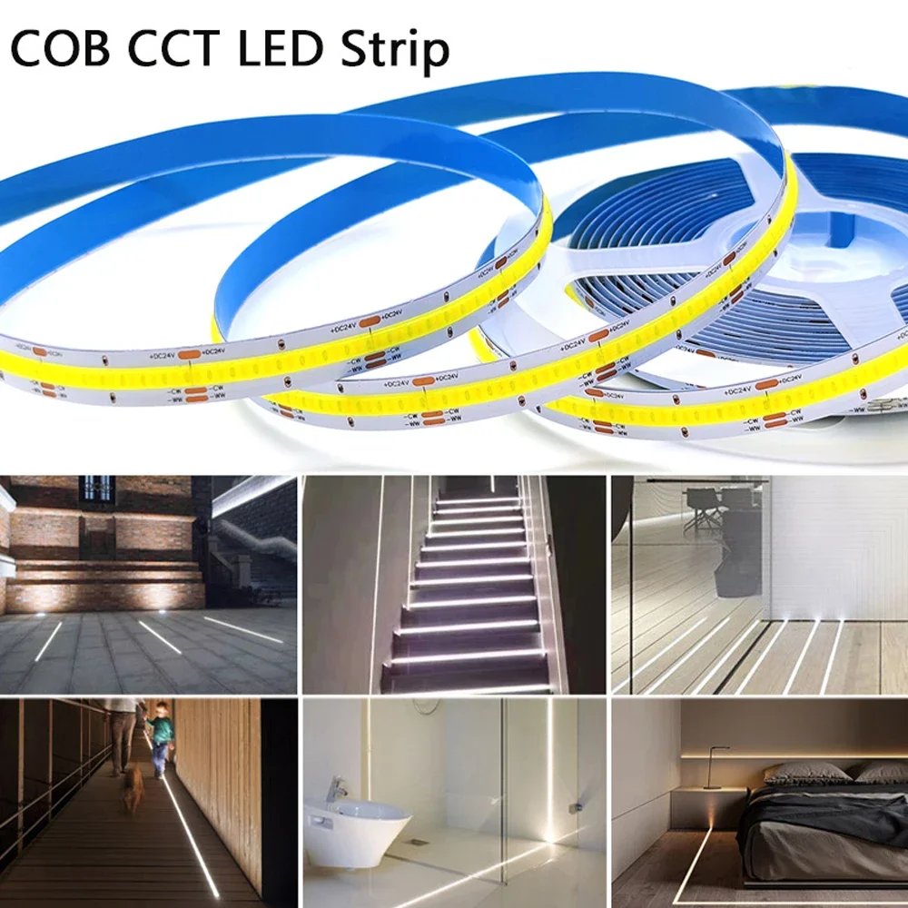 

1 м-5 м 24 В постоянного тока FOB CCT светодиодная полоса Теплый Холодный белый свет бар COB Светодиодная гибкая лента 608 светодиодов/м RA90 2700-6500k диммируемая комнатный Декор
