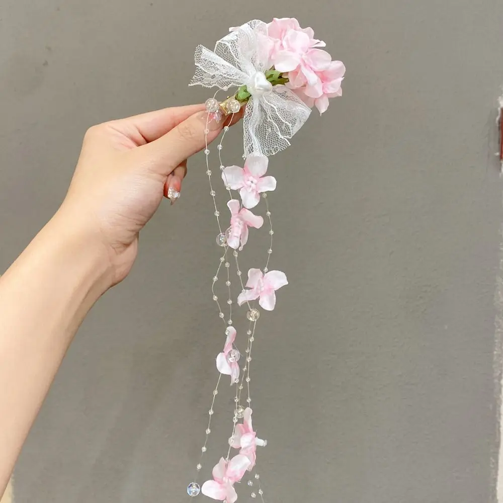 

2 Pcs Fabric Flower Hairpins Tassel Solid Color Hanfu Hair Accessories Ancient Style Lace Bow Chinese Style Hair Clip