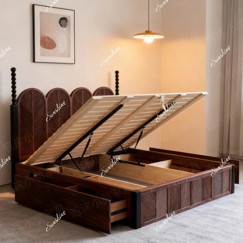 

French vintage style master bedroom drawer air pressure box storage bed