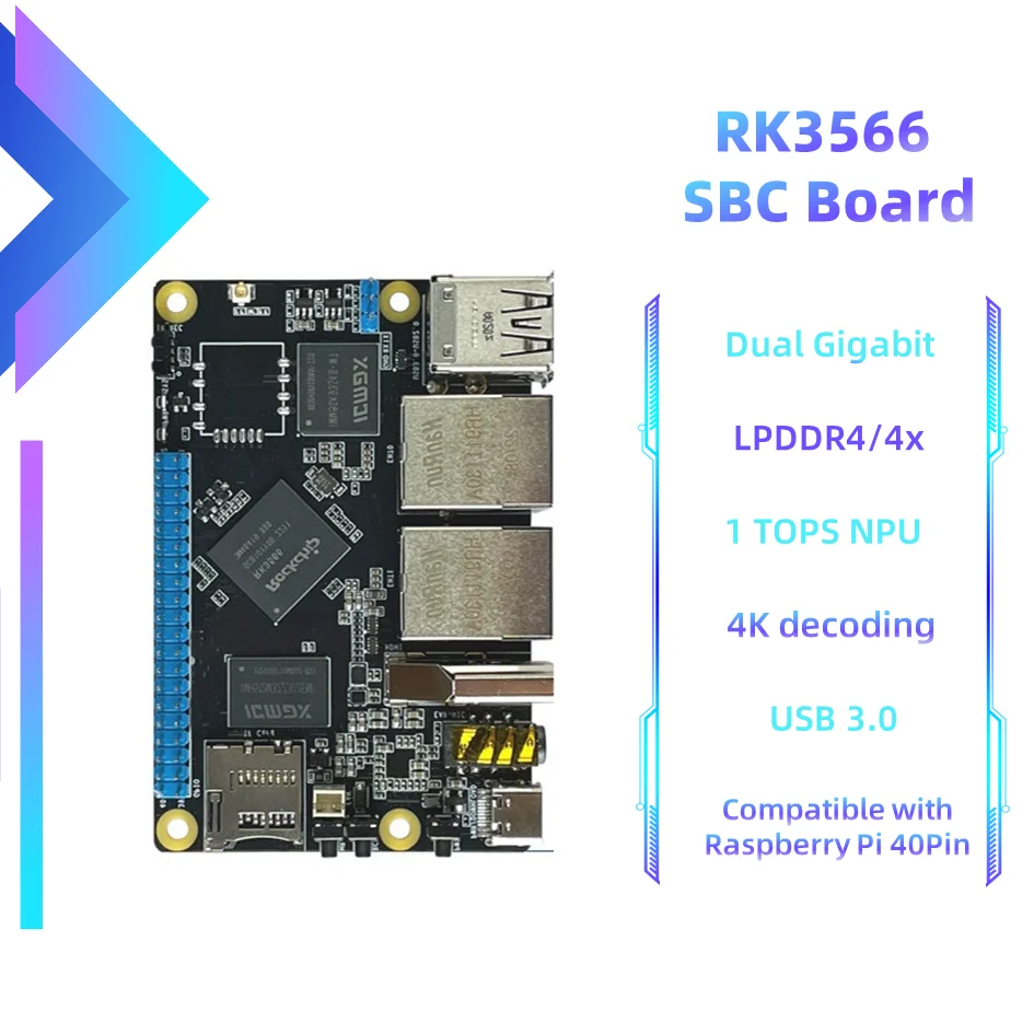 Open Source Single Board Computer RK3566 Linux SBC 2 Ethernet Dual-band WiFi Bluetooth Compatible with Raspberry Pi Easy Use