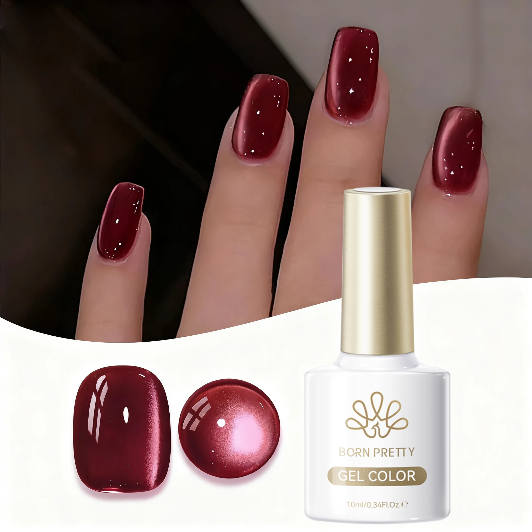 BORN PRETTY 10 ml dunkelroter Glitzer-Katzen-Magnet-Gel-Nagellack, semi-permanent, Soak Off UV-LED-Maniküre-Lack, Nagelzubehör