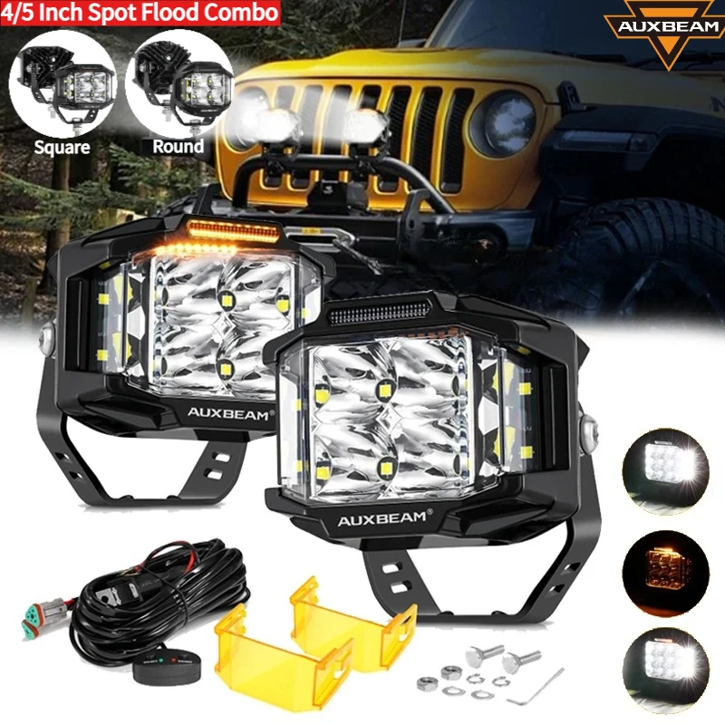 

AUXBEAM 4-дюймовый 5-дюймовый светодиодный светильник Spot с рабочим освещением DRL и двухсторонними лампами для шутера для грузовиков, пикапов, квадроциклов, внедорожников