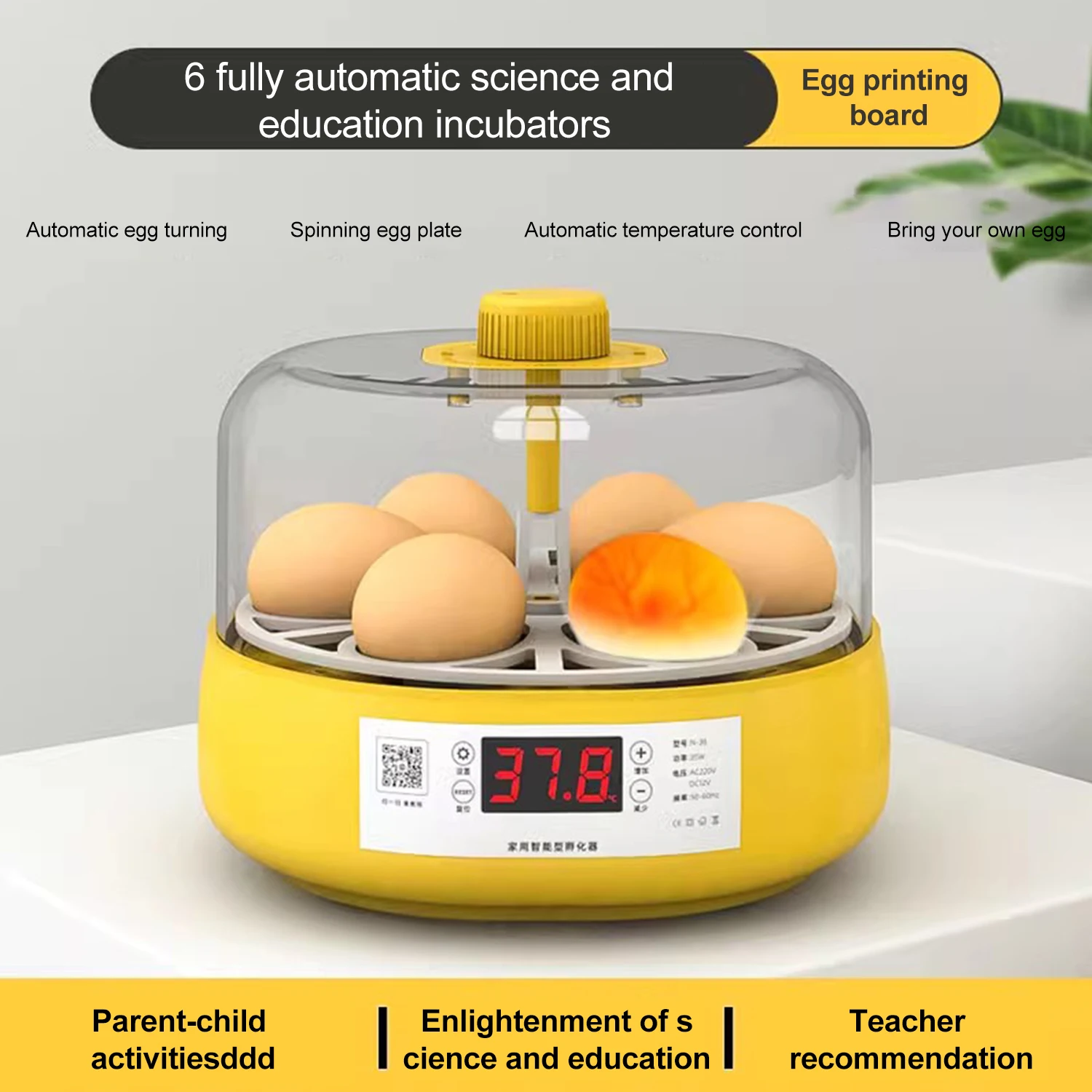 6/18 Eggs Incubator with 360 Degree Rotating Egg Tray With Automatic Water Ionic Waterbed Replenishment And Temperature Contro