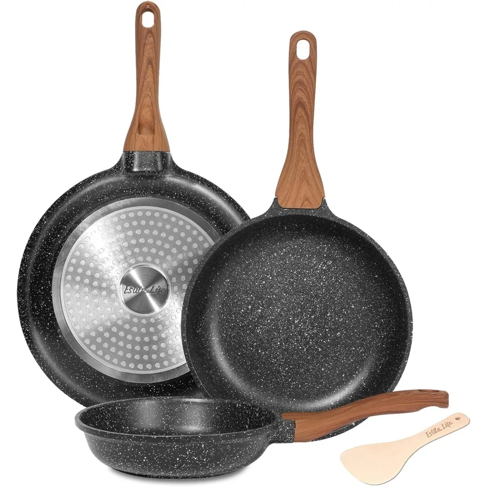 

Frying Pan Set Nonstick Skillet Set Egg Omelette Pans, Granite Coating Cookware Compatible with All Stovetops