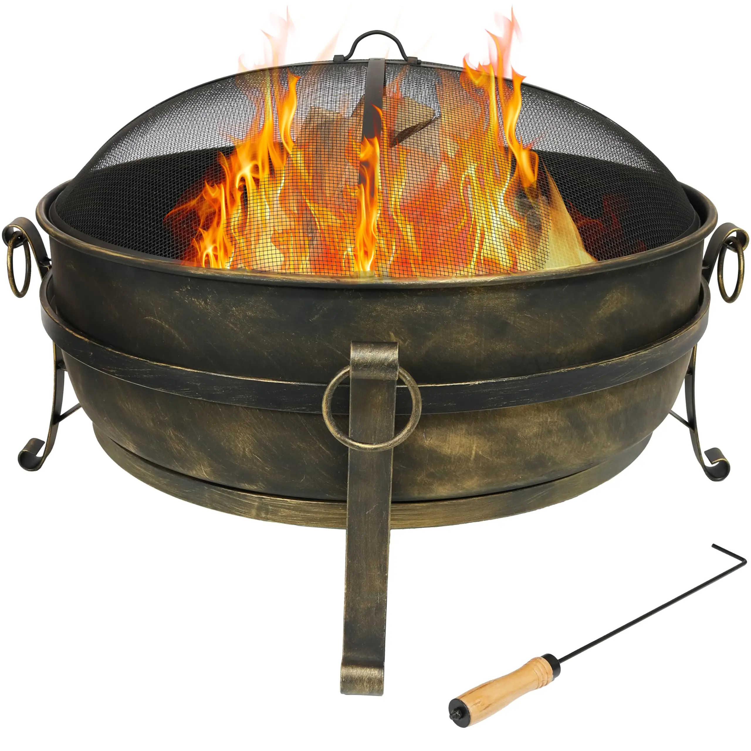 Sunnydaze Large Fire Pit, Wood Burning, Heavy Duty Steel, Dark Bronze, 34