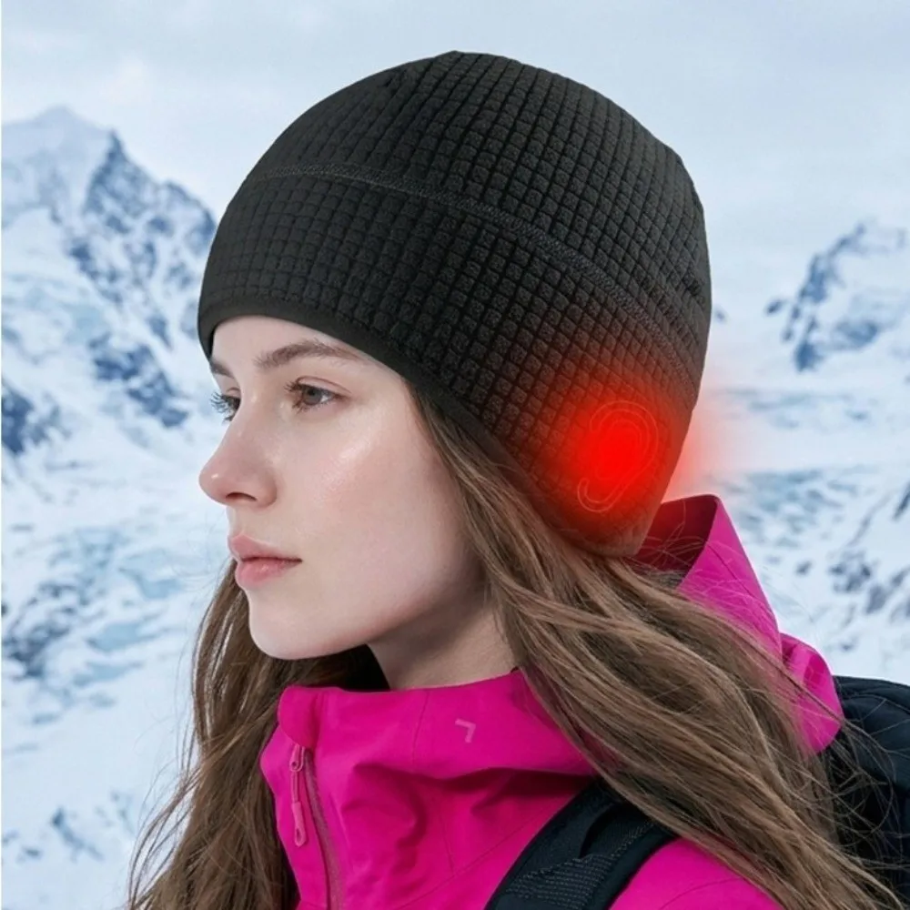 Grid Winter Running Hat Polar Fleece Solid Color Earflap Beanie Sweat Absorption Soft Running Winter Sport Cap Unisex