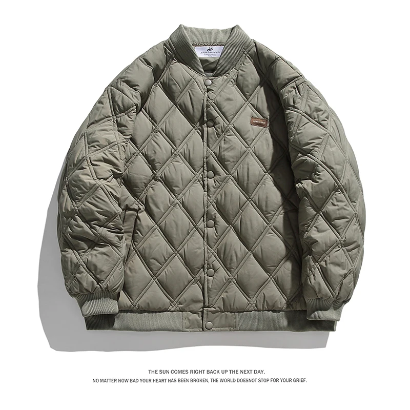 Vintage Versatile Style Men's Filler Padded Winter Casual Loose Warm Coat Simple Stand Collar Argyle Classic Jacket