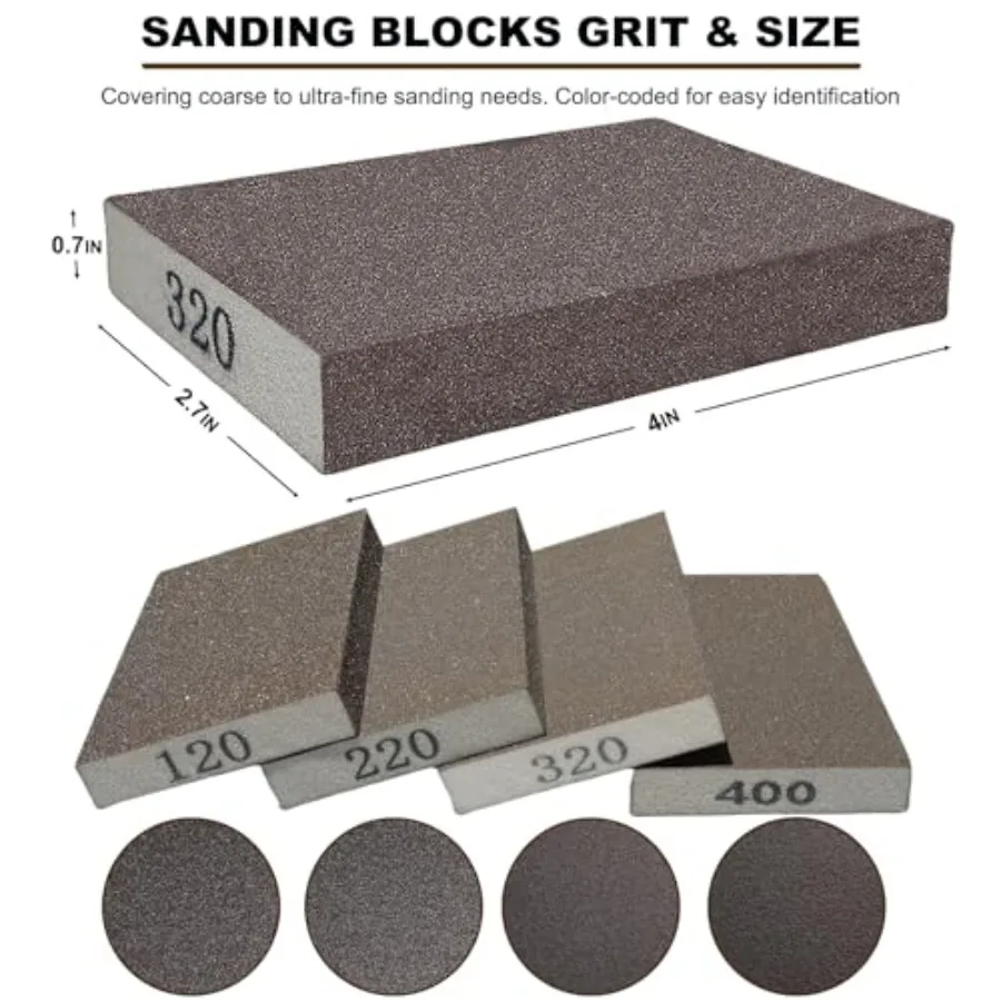 8 Pack Hand Sanding Sponge Set -120 220 320 400 Grit- Coarse Medium Fine Grit Sanding Block, Sander Sponges for Wood-Working Dr