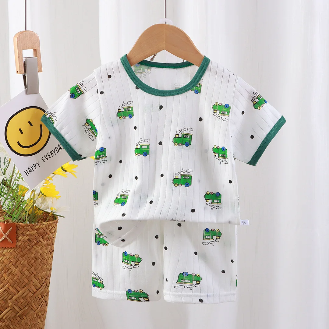 1pcs 100% Cotton Kid Clother Set Children Cute Cartoon Print Short Sleeve T-Shirt Shorts Boy Girl Top Toddler Baby Pajama Suit