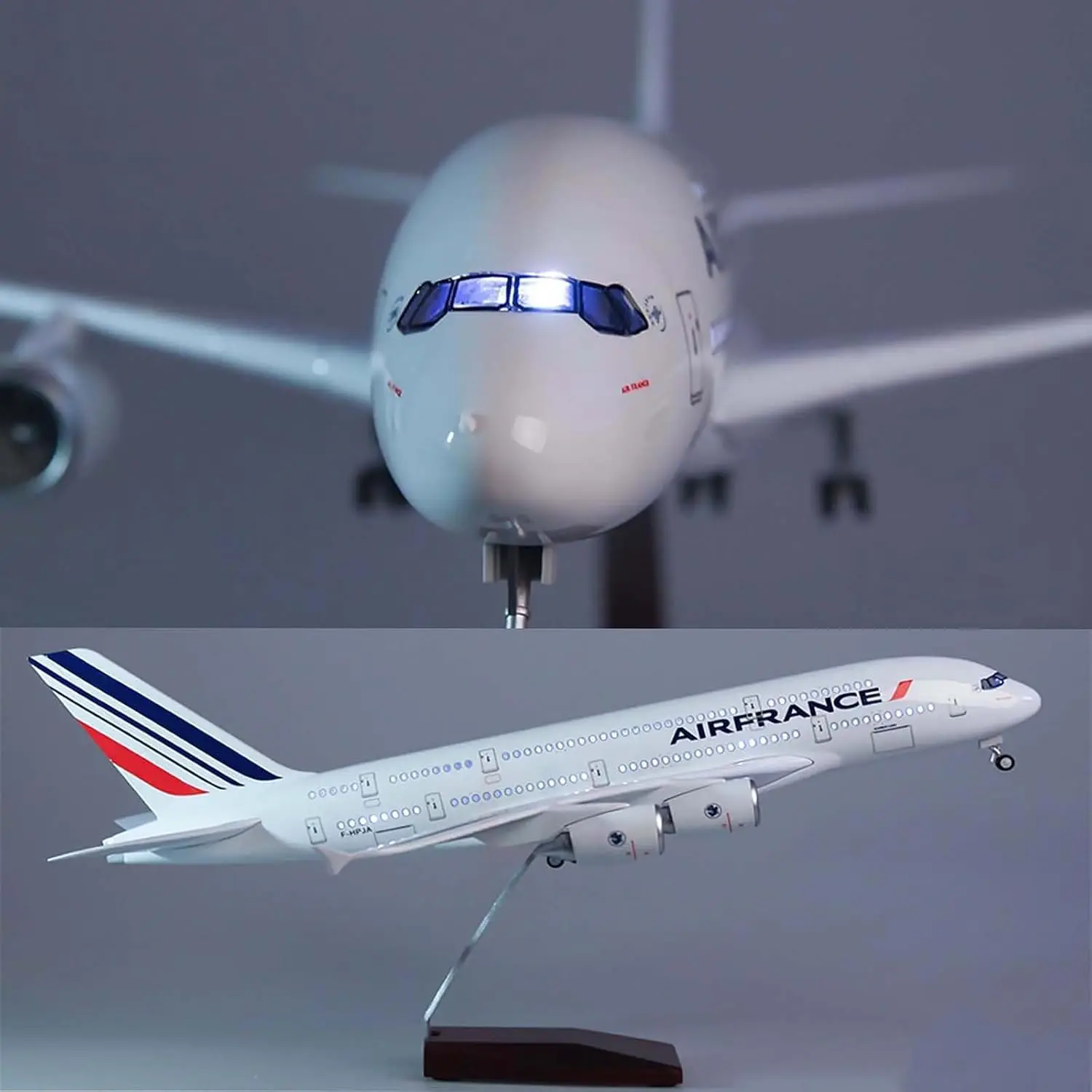 1/160 Scale aircraft A380 Air France Airline Plastic model with Landing Gear Wheels Light(Touch or Sound Control) For Collection