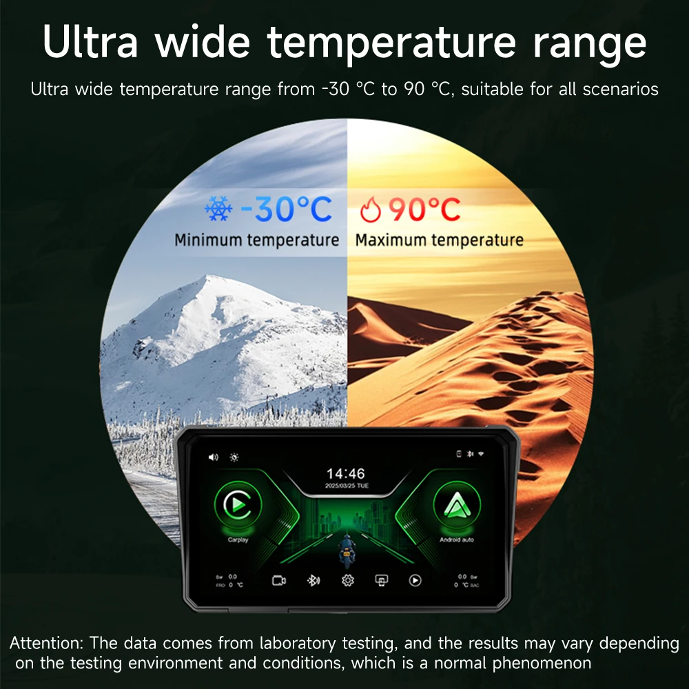 2025 جديد 6 "دراجة نارية لتحديد المواقع والملاحة مسجل لاسلكي CarPlay أندرويد السيارات مشغل وسائط متعددة IPX8 شاشة مقاومة للماء بلوتوث