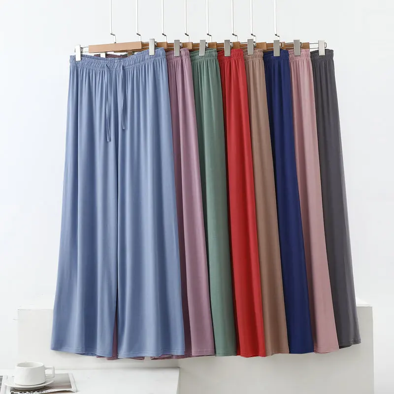 Plus size M to 6XL Modal Sleep Bottoms for Women Draped Wide Leg Pant Loose Straight Long Pants Casual Loungewear Dance Trousers