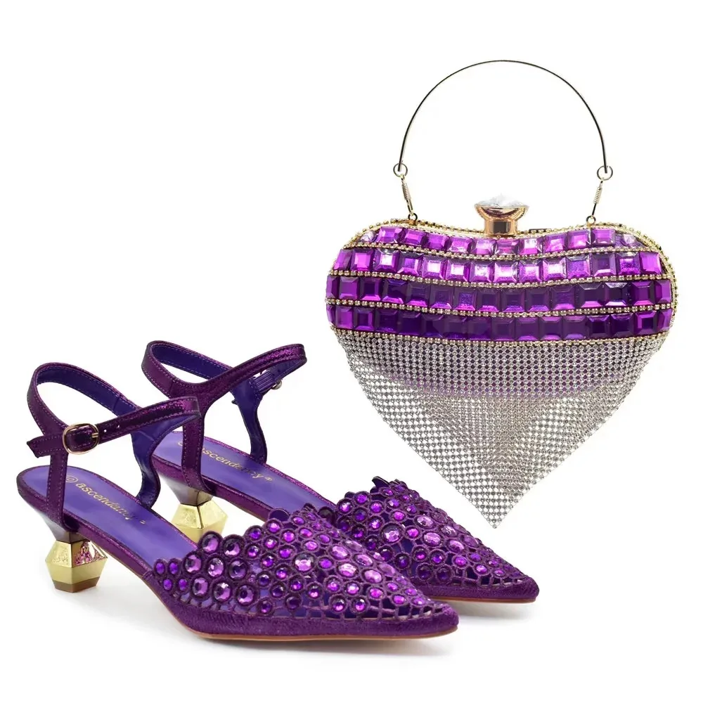 

Blue Nigeria Party Shoes and Bags for Women Ladies Shoe and Bag Set Latest Designers Pointed Toe Sexy Wedding Party Sandals