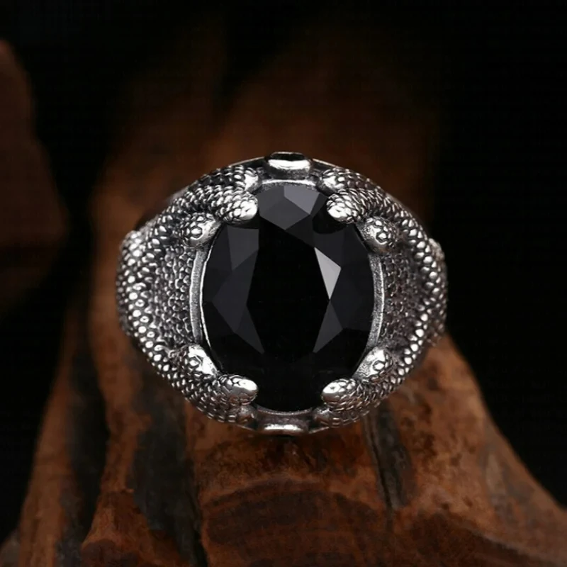 S925 Sterling Silver Rings for Men Retro Little Snakes Pattern Inlaid Black Zircon New Fashion Punk Jewelry ﻿Wholesale