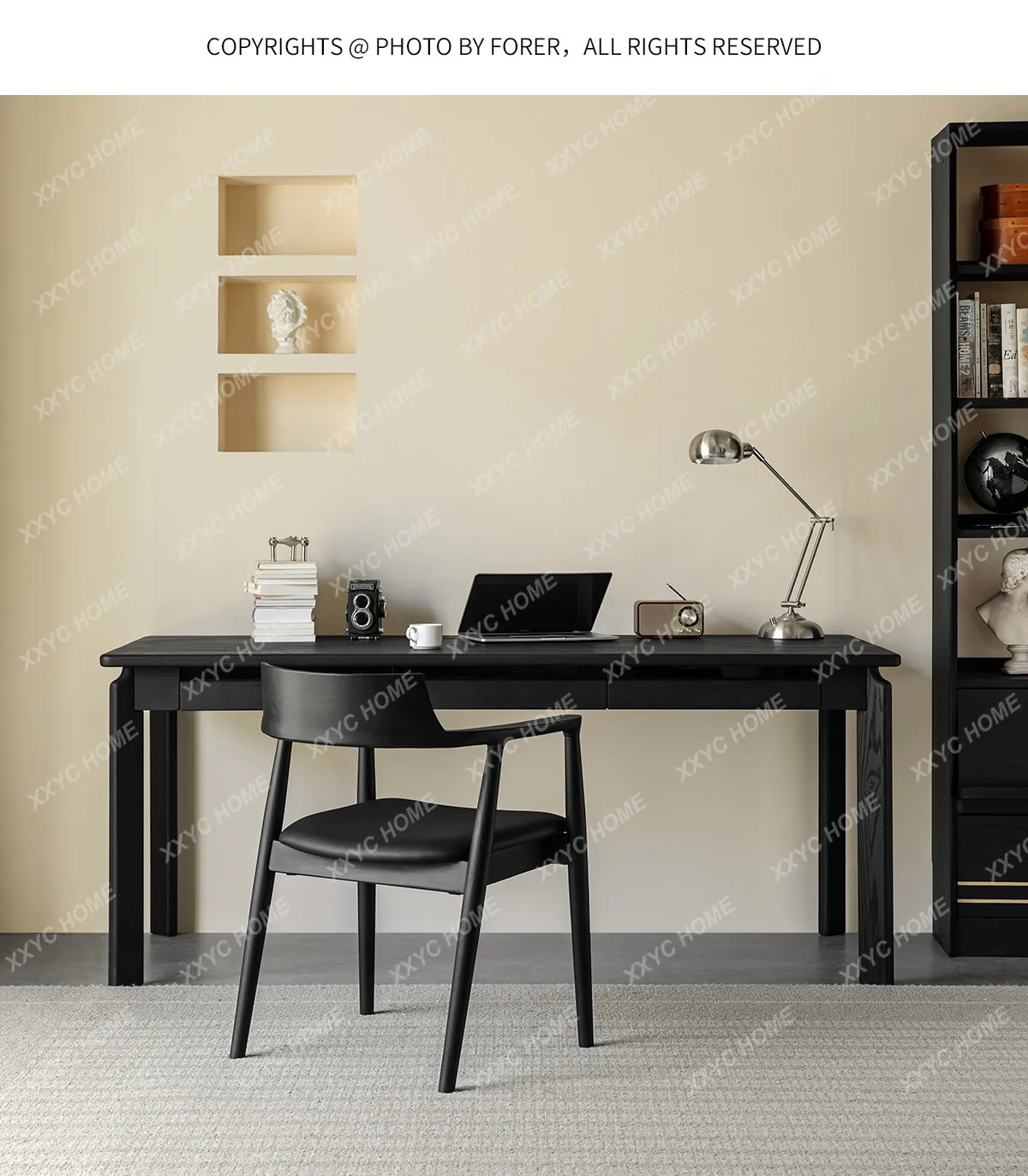 

Furniture Moshan Desk Solid Wood Black Minimalist Computer Desk Household Long Table Living Room Study Desk