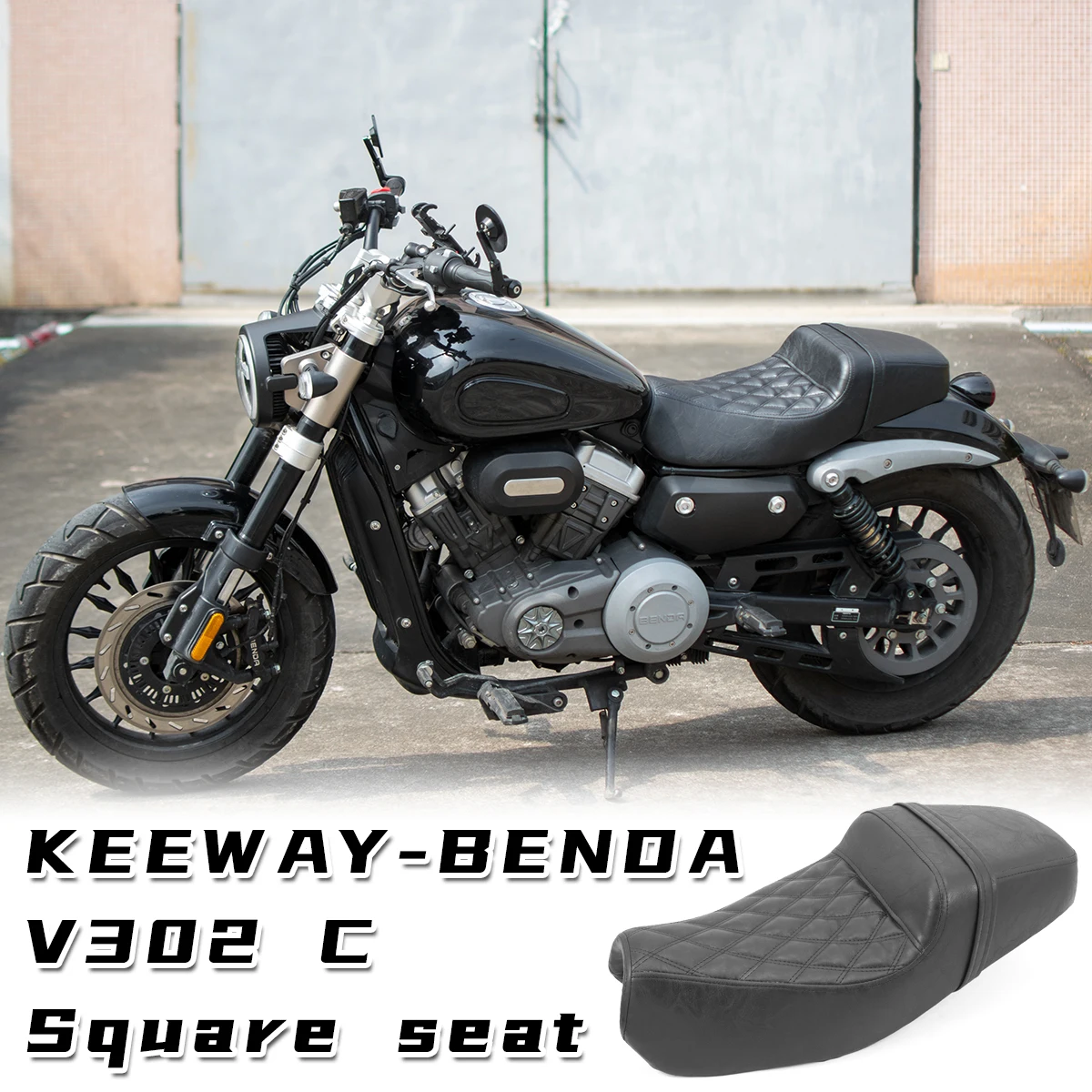 Cuscino doppio sedile quadrato piatto per moto retrò personalizzato per KEEWAY-BENDA V302 C